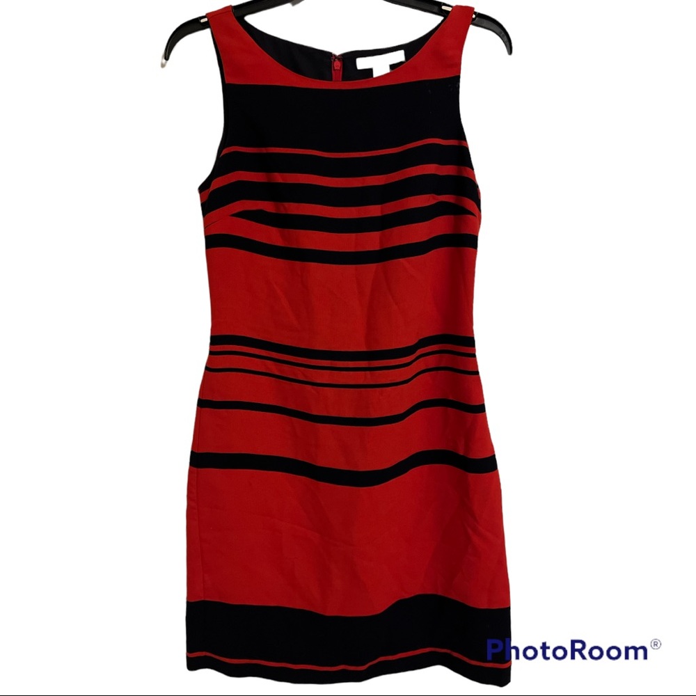 Banana Republic Red and Black Striped Midi Dress
